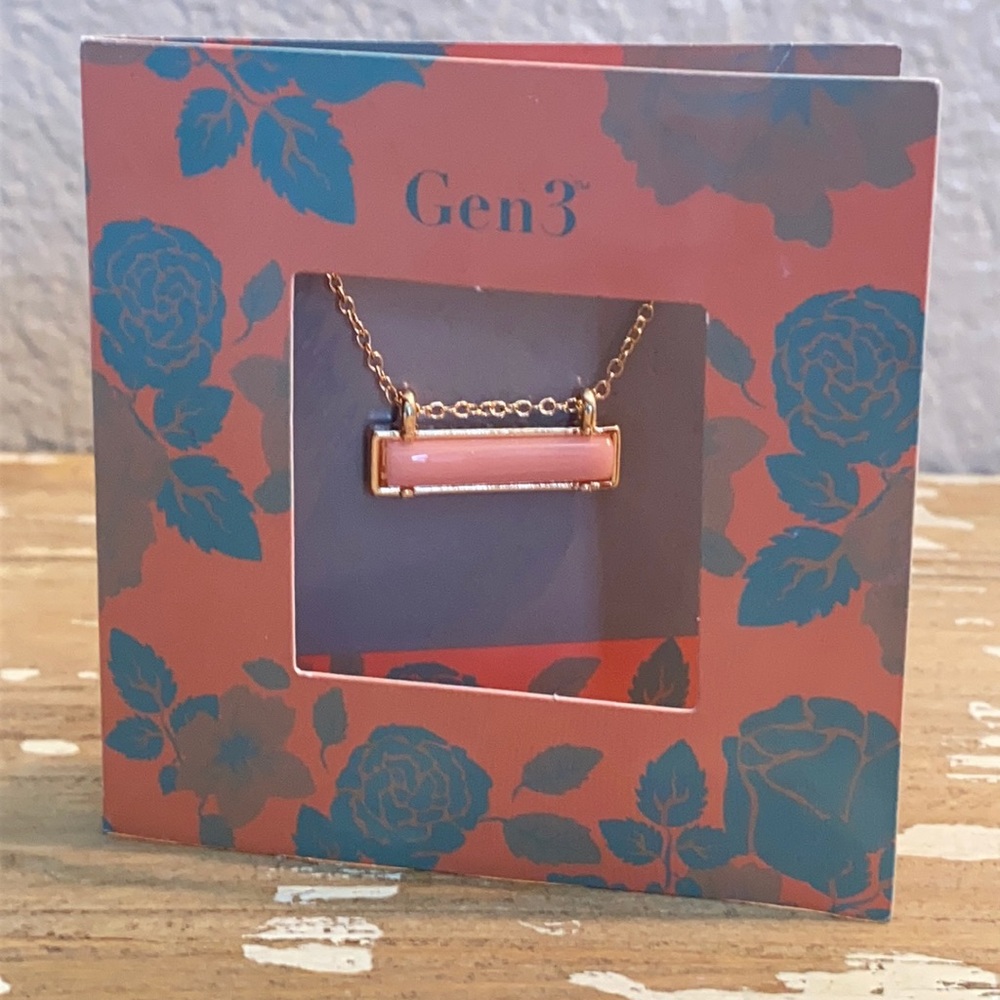 Gen 3 Stella Bar Gold Necklace with rose gem
